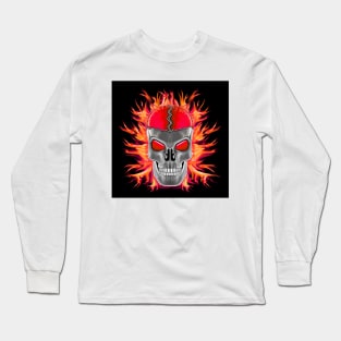 Red Skull with Fire and Flames Long Sleeve T-Shirt